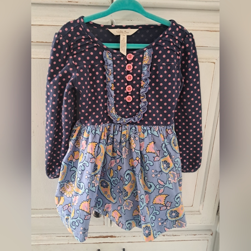 Matilda Jane Polka Dot Floral Long Sleeve Ruffles Dress 2T Spring/Fall/Winter